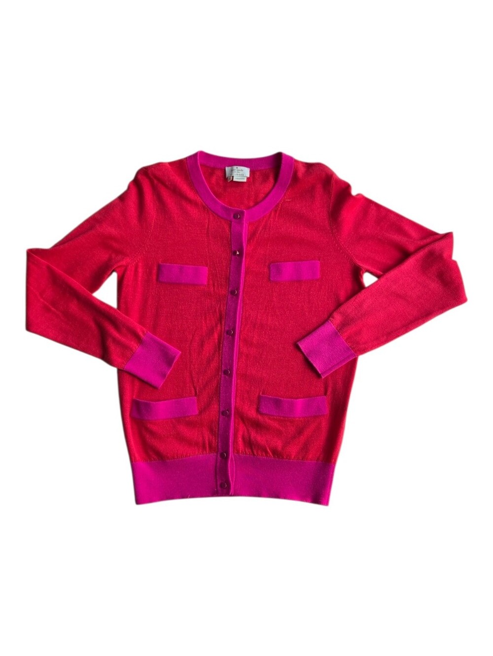 Kate Spade New York Coral & Hot Pink Button Front Cardigan  Sweater Size S
